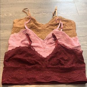 3 pack Berry color Lace and Spandex Bralettes